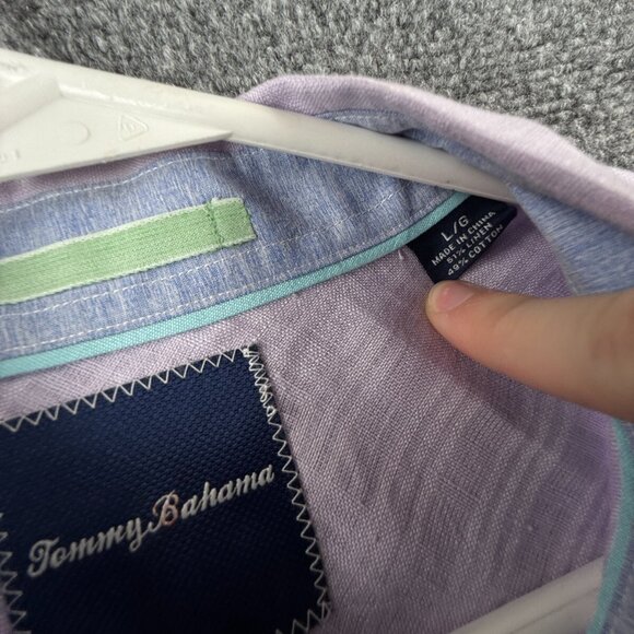 Tommy Bahama Linen Blend Purple Button Up Shirt Men Long Sleeve Large Woven - Picture 10 of 13